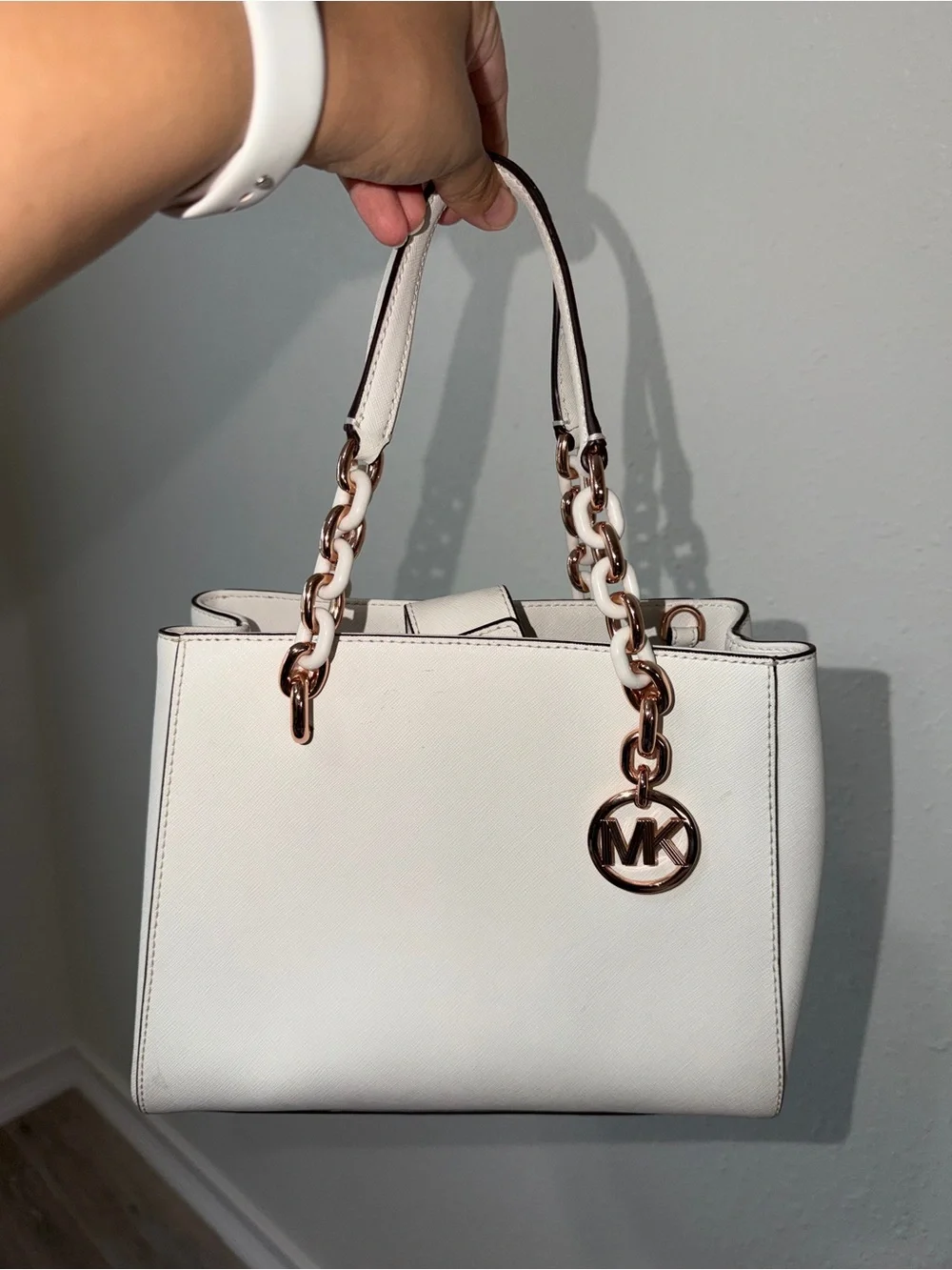 Michael Kors White Saffiano Satchel with Matching Wallet